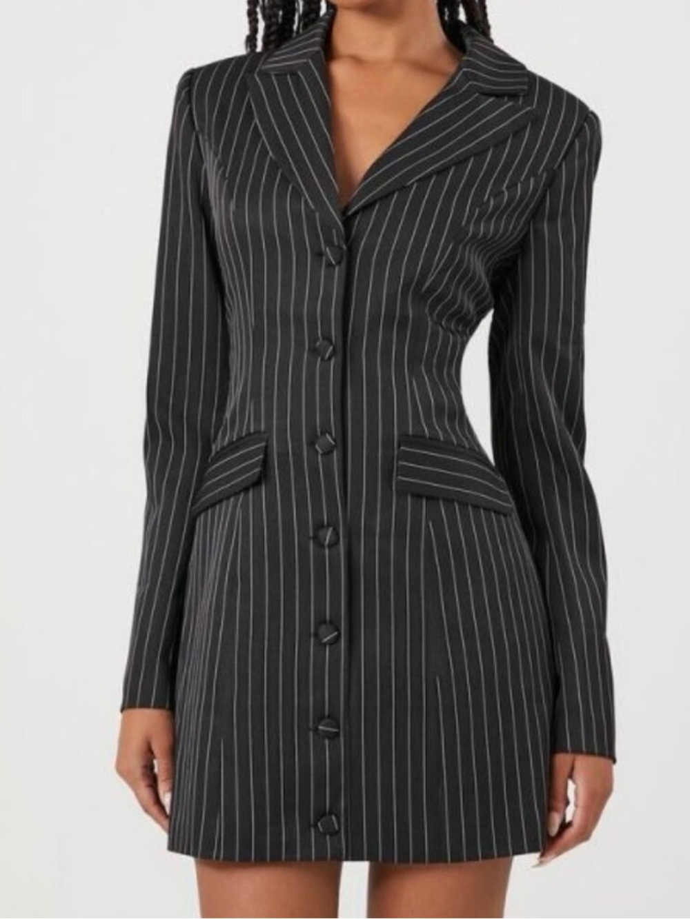 Forever 21 Black Pinstripe Single-Breasted Blazer mini dress